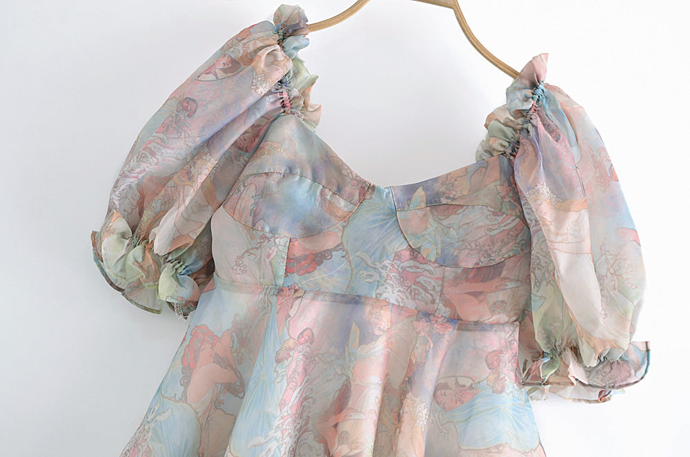 Women's Organza Printed Pattern Princess Dress
