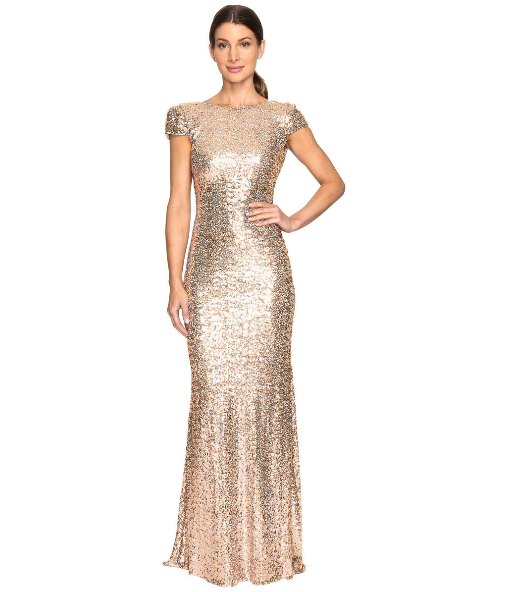 Women's Full Sequined Long Slim U-Shaped Backless Evening Dress Wedding Popular Golden Dress