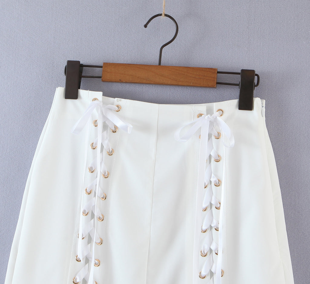 Summer Blogger Milky White Split Air Hole Criss Cross Skirt