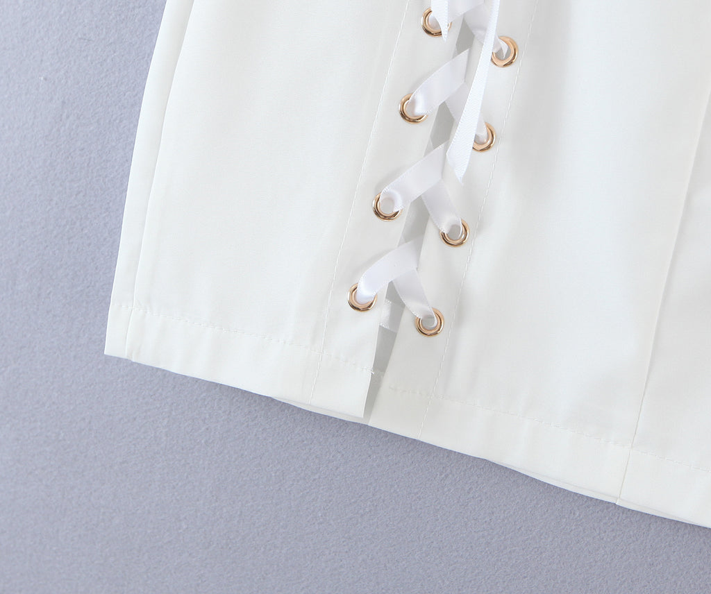 Summer Blogger Milky White Split Air Hole Criss Cross Skirt