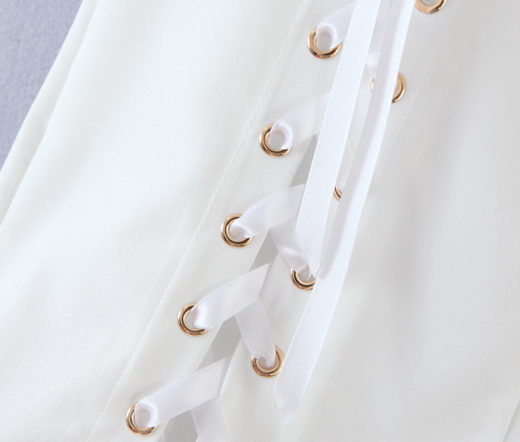 Summer Blogger Milky White Split Air Hole Criss Cross Skirt