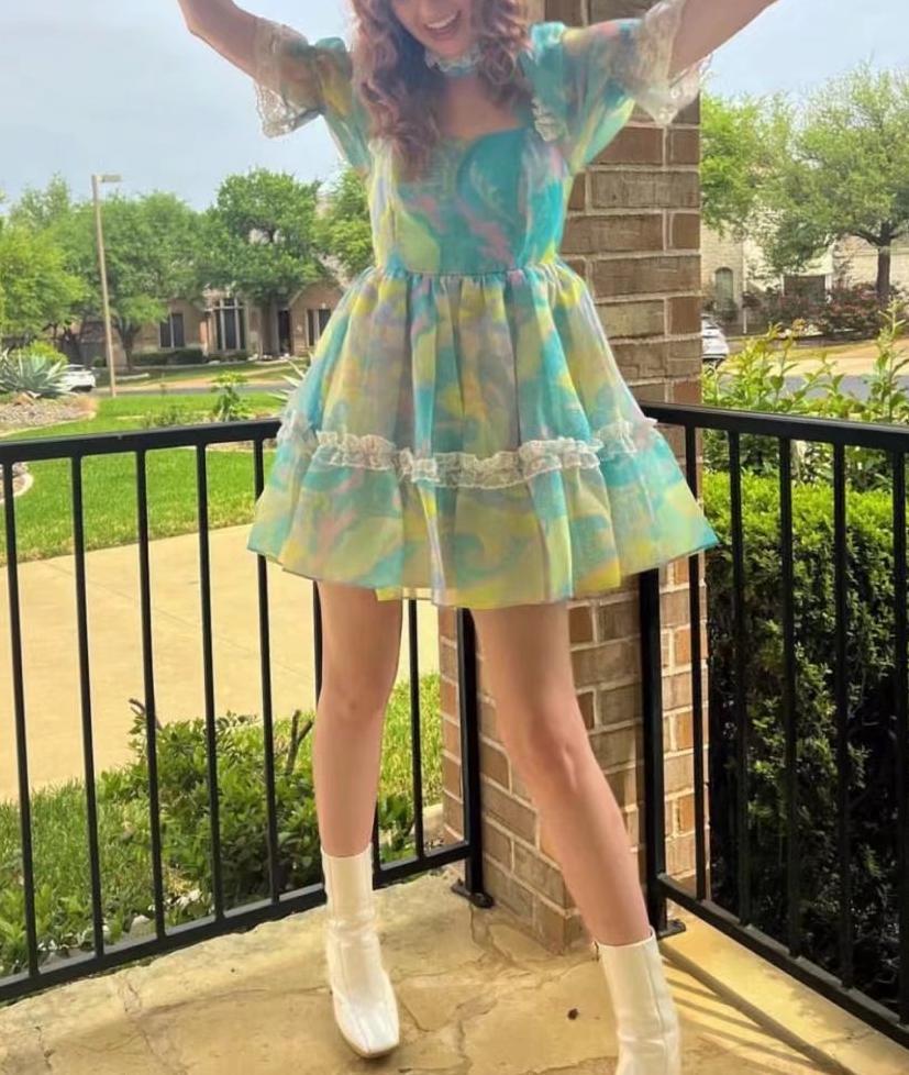 Women's Floral Organza Puff Sleeve A-Line Mini Dress