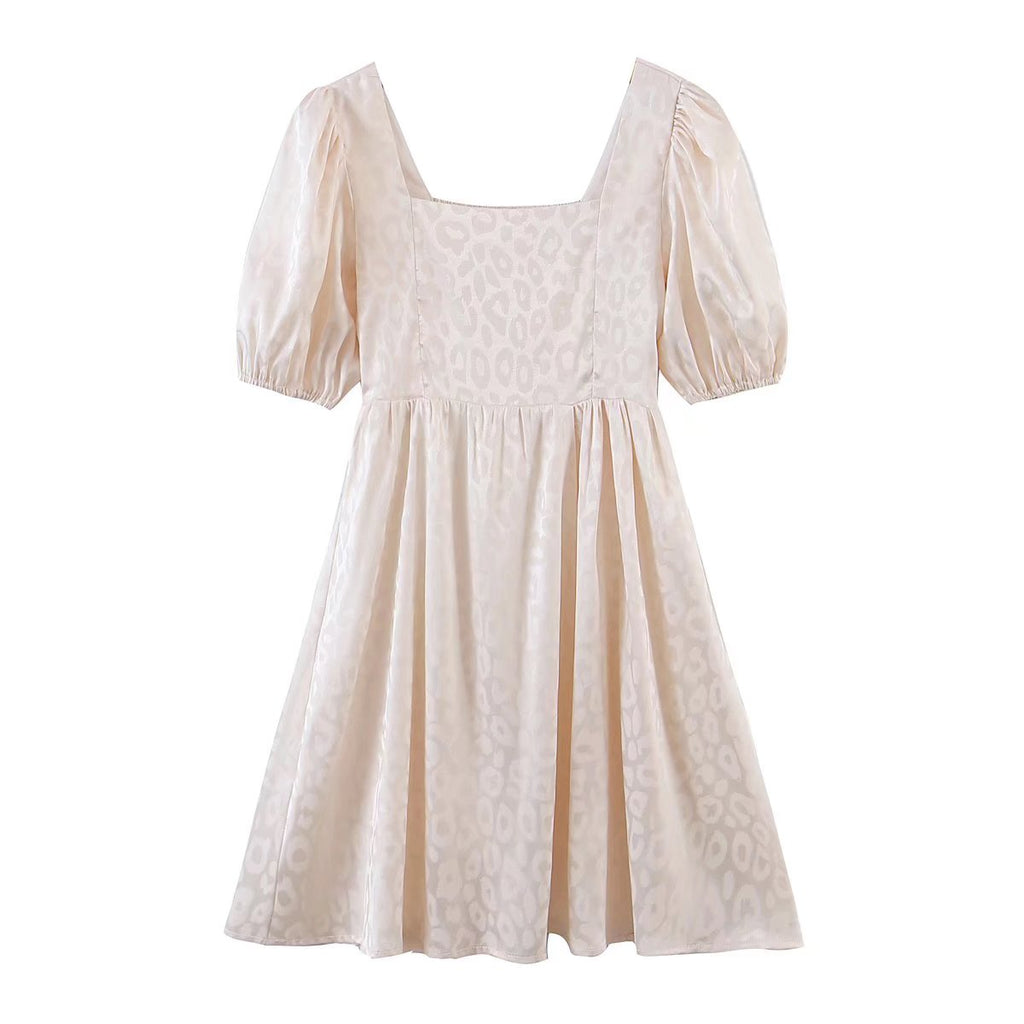 Square-Neck Puff-Sleeve Printed Dress