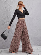 New Loose High Waist Leopard-Print Draping Wide-Leg Pants