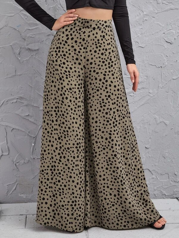 New Loose High Waist Leopard-Print Draping Wide-Leg Pants