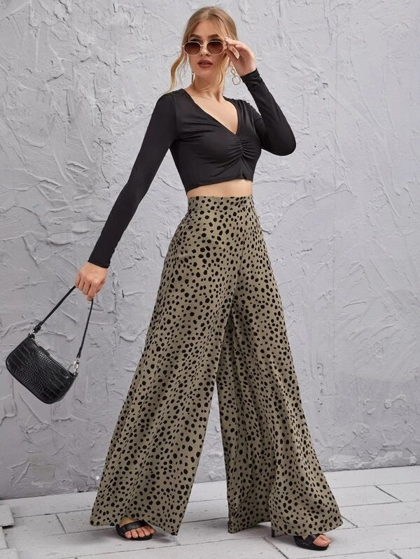 New Loose High Waist Leopard-Print Draping Wide-Leg Pants