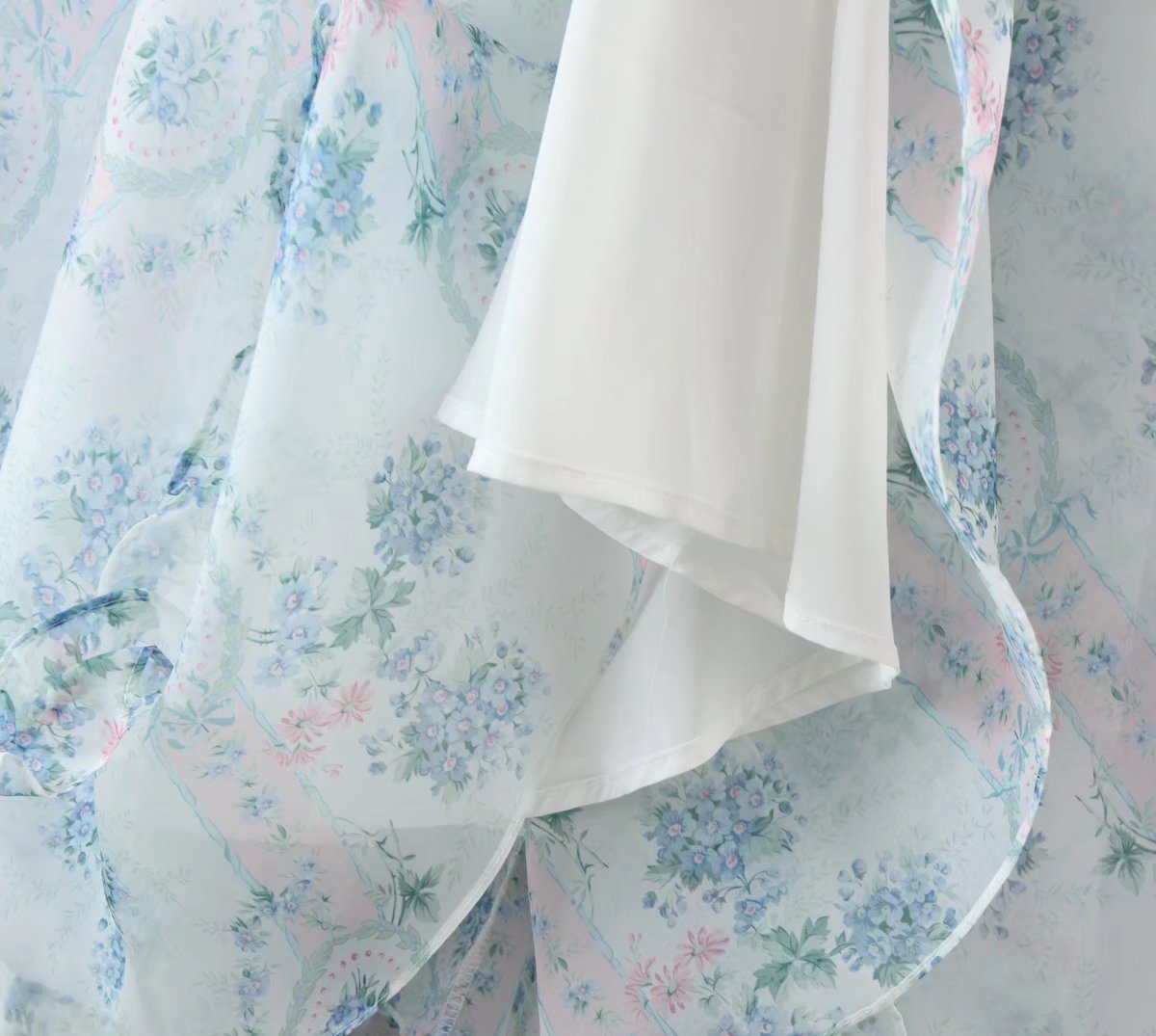 Women's Floral Organza Puff Sleeve Ruffled Maxi Dress