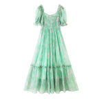Women's Floral Organza Puff Sleeve Princess Maxi Dress