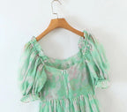 Women's Floral Organza Puff Sleeve Princess Maxi Dress