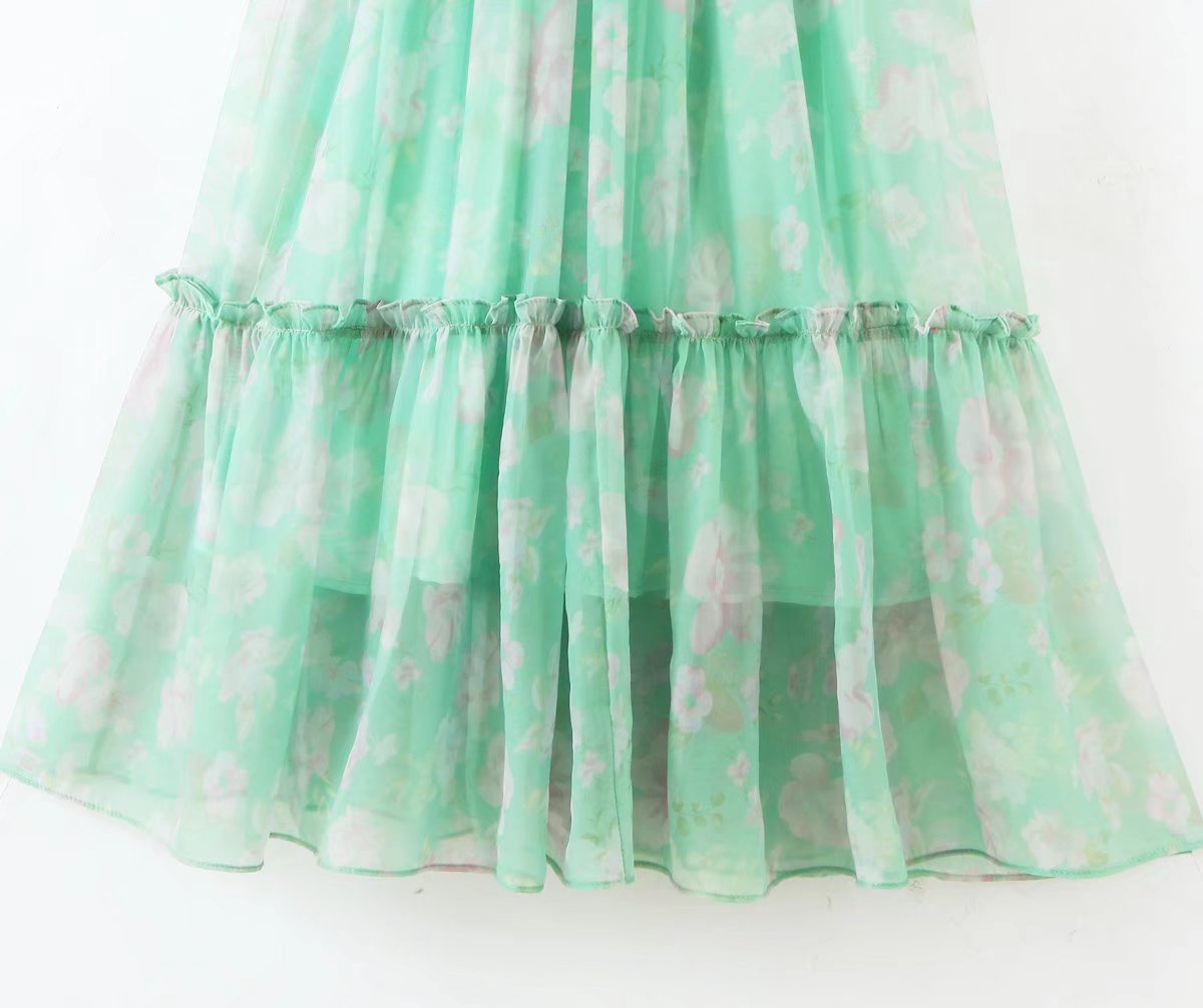 Women's Floral Organza Puff Sleeve Princess Maxi Dress