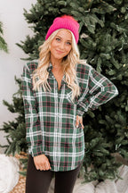Fall Polo Collar Pocket Long Sleeve Plaid Shirt Thin for Women