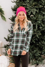 Fall Polo Collar Pocket Long Sleeve Plaid Shirt Thin for Women