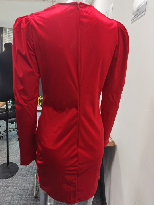Women's Popular Women Clothing Spring Autumn Long Sleeve Sexy V-Neck Party Red Dress