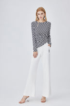 Women's Black and White Plaid Asymmetric Top