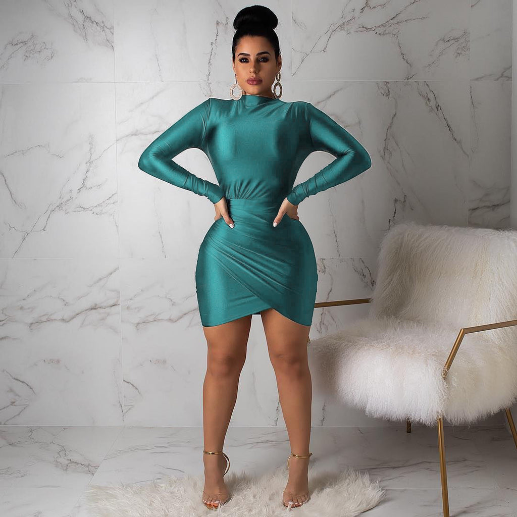 Women's V-Neck Long Sleeve Bodycon Mini Dress