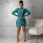 Women's V-Neck Long Sleeve Bodycon Mini Dress