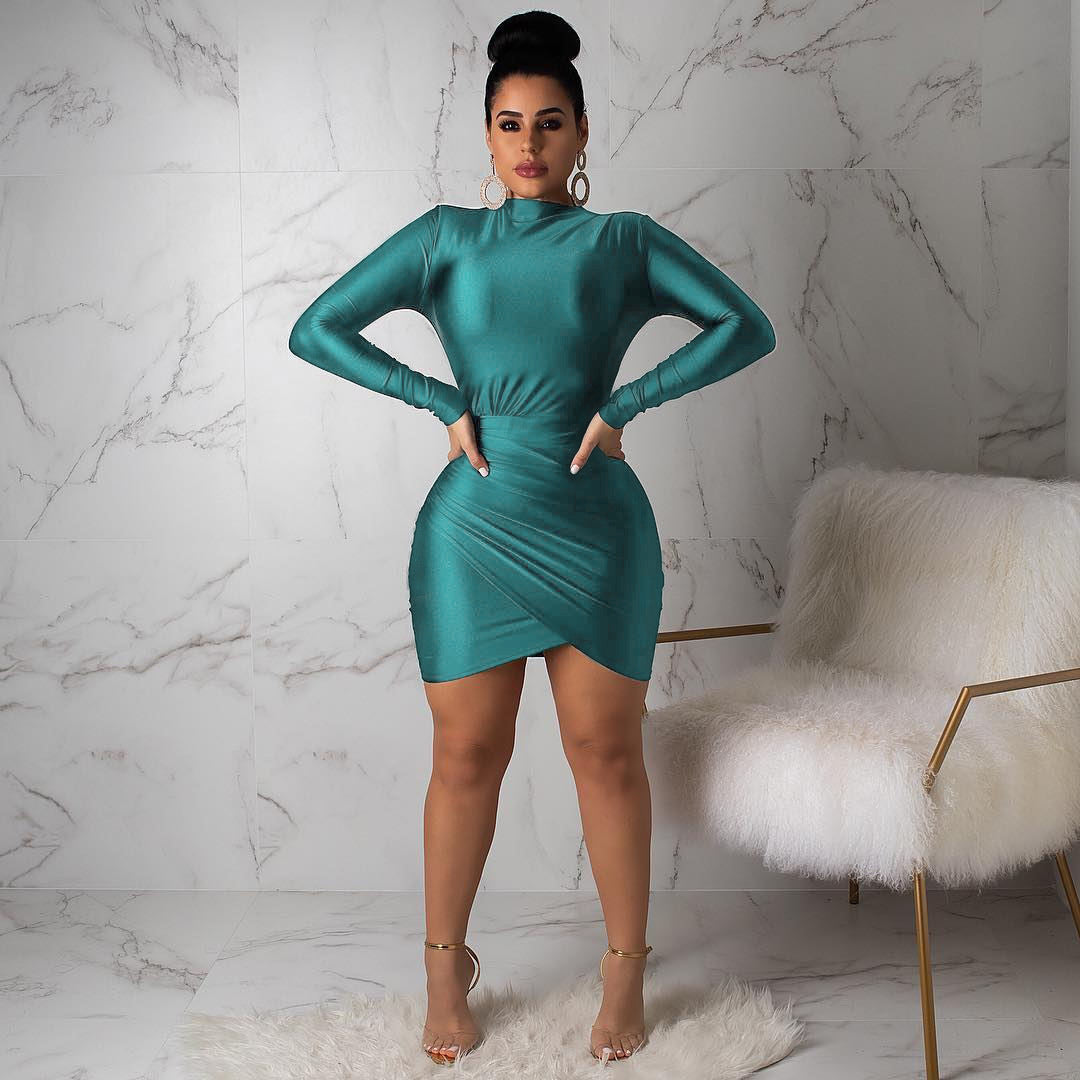 Women's V-Neck Long Sleeve Bodycon Mini Dress