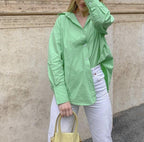 Women's Spring Autumn Street Same Casual Women Loose Lapels Single-Breasted Shirt Women
