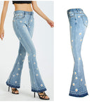 Wide Leg Embroidered Horn Daisy Jeans