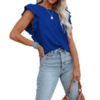 Women's Ruffle Flutter-Sleeve T-Shirt – Crew Neck Top