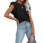 Women's Ruffle Flutter-Sleeve T-Shirt – Crew Neck Top