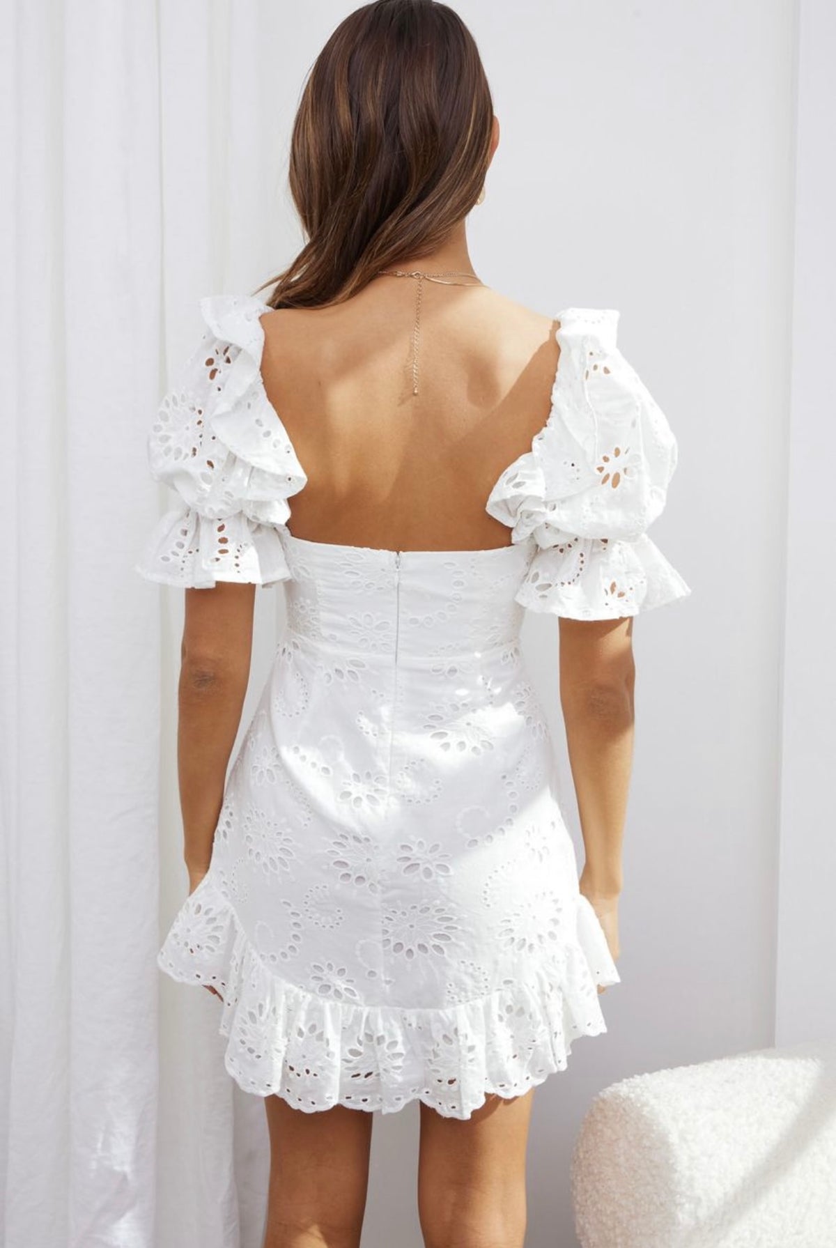 Full Lace Short-Sleeve Ruffled Dress
