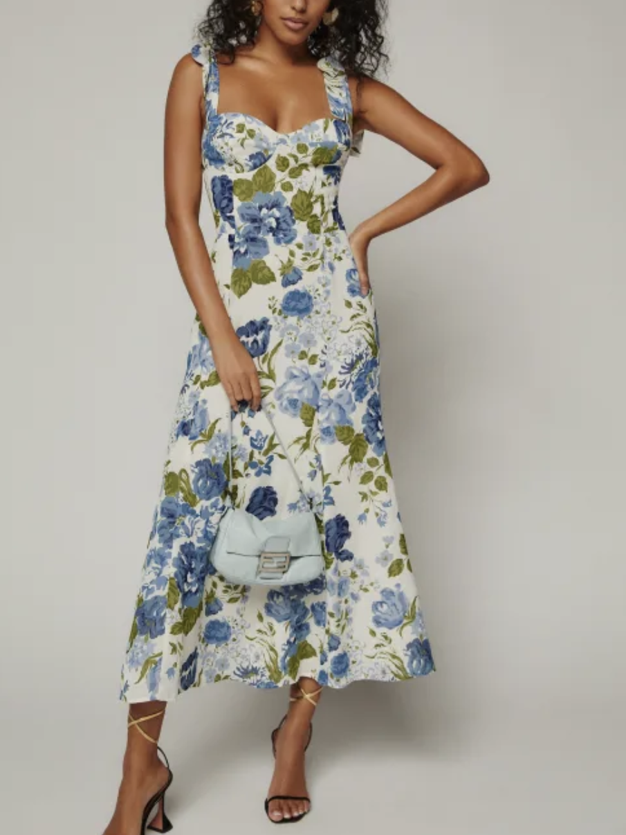 Summer Floral Printed Sexy Slim Fit Slimming Lace Up Bow
