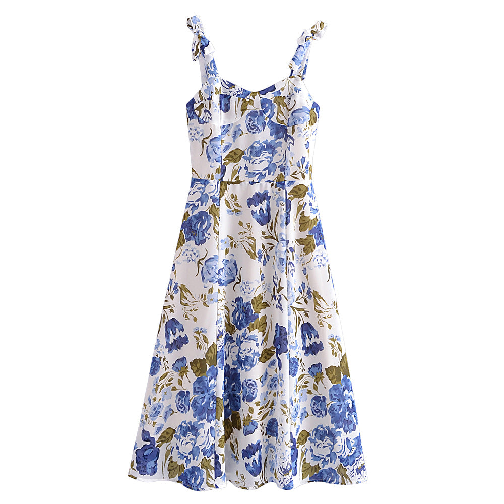 Summer Floral Printed Sexy Slim Fit Slimming Lace Up Bow
