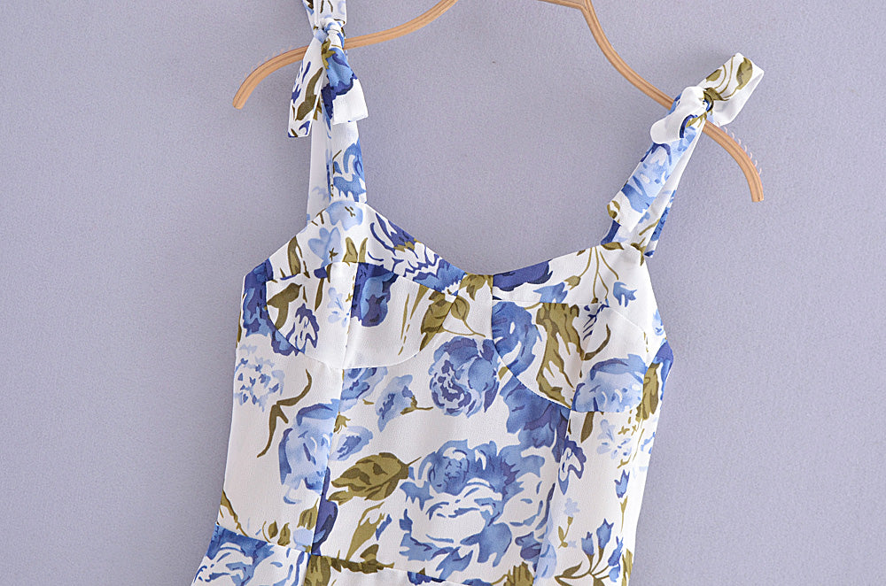 Summer Floral Printed Sexy Slim Fit Slimming Lace Up Bow