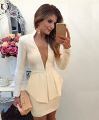 Women's Creative Long Sleeve Deep V Plunge Dress