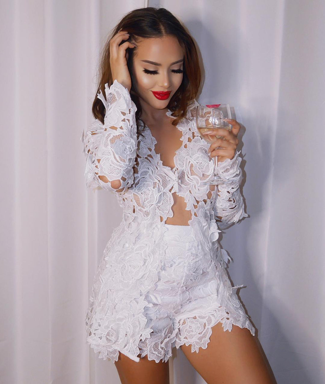 Lace Long-Sleeved Blouse Pants Nightclub