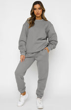 Autumn Winter Solid Color Round-Neck Pullover Casual Long-Sleeve Sweater Suit Set