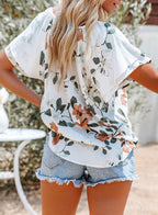 Women's Printed Top Women Summer V-Neck Half Cardigan Short Sleeve Loose Shirt Women