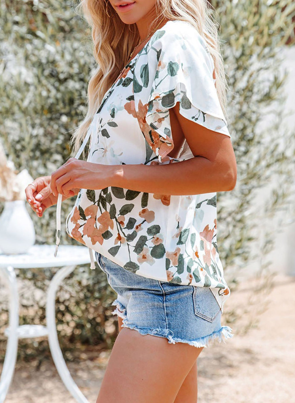 Women's Printed Top Women Summer V-Neck Half Cardigan Short Sleeve Loose Shirt Women