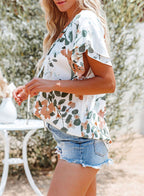 Women's Printed Top Women Summer V-Neck Half Cardigan Short Sleeve Loose Shirt Women