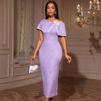 Purple jacquard asymmetric midi dress