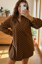 Women's Brown Polka-Dot V-Neck Button-Front Dress