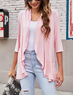 Women's Ruffle Collar 3/4-Sleeve Top – Casual Long-Sleeve Blouse