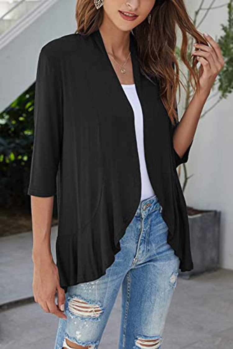 Women's Ruffle Collar 3/4-Sleeve Top – Casual Long-Sleeve Blouse