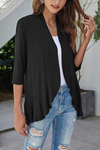 Women's Ruffle Collar 3/4-Sleeve Top – Casual Long-Sleeve Blouse