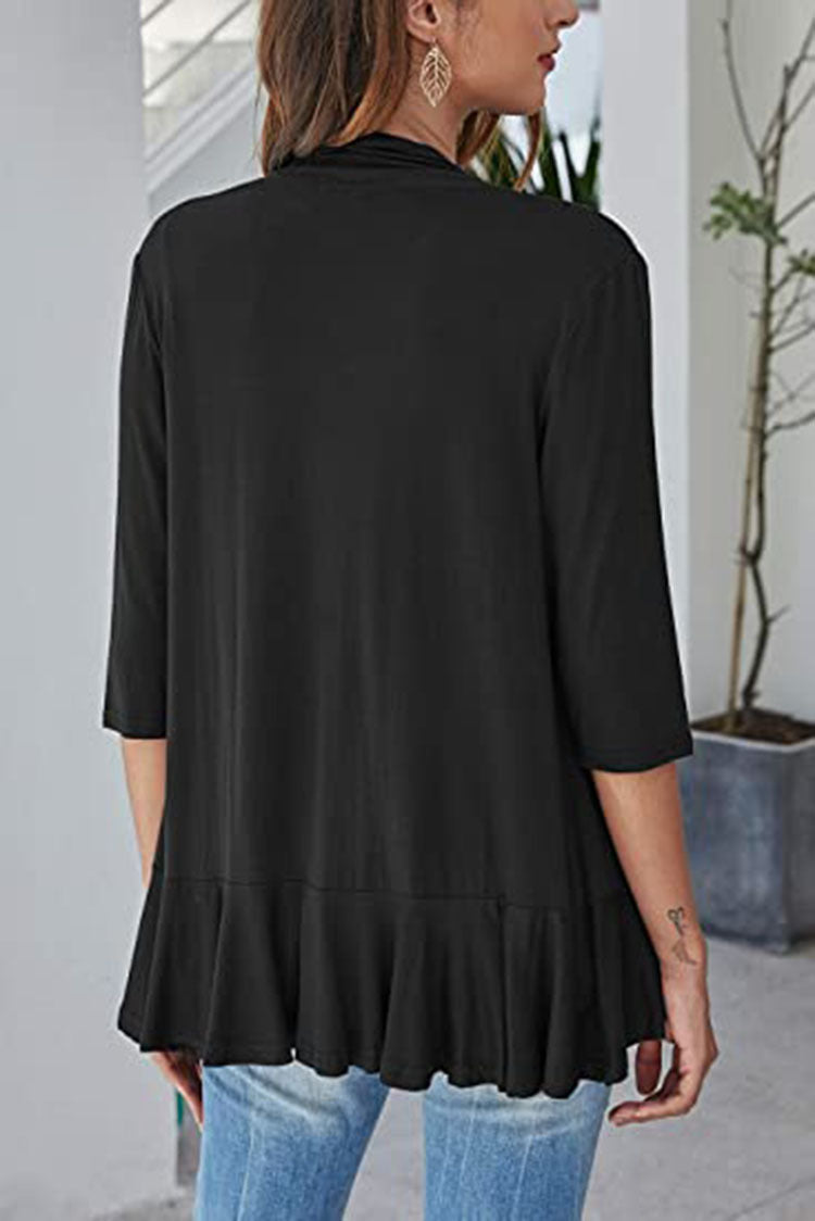 Women's Ruffle Collar 3/4-Sleeve Top – Casual Long-Sleeve Blouse