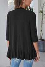 Women's Ruffle Collar 3/4-Sleeve Top – Casual Long-Sleeve Blouse