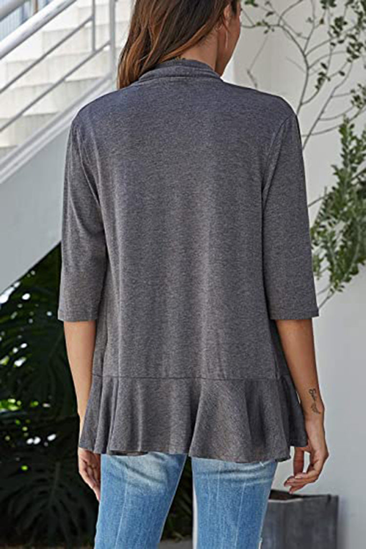 Women's Ruffle Collar 3/4-Sleeve Top – Casual Long-Sleeve Blouse