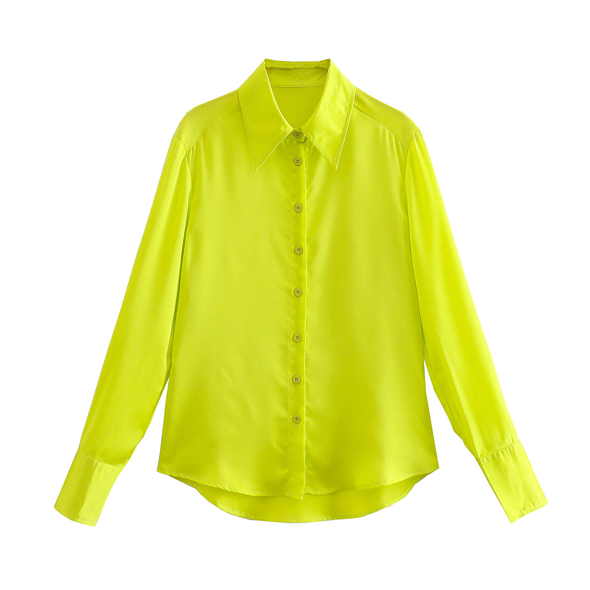 Women's Spring Women Bright Yellow Satin Texture Shirt Top