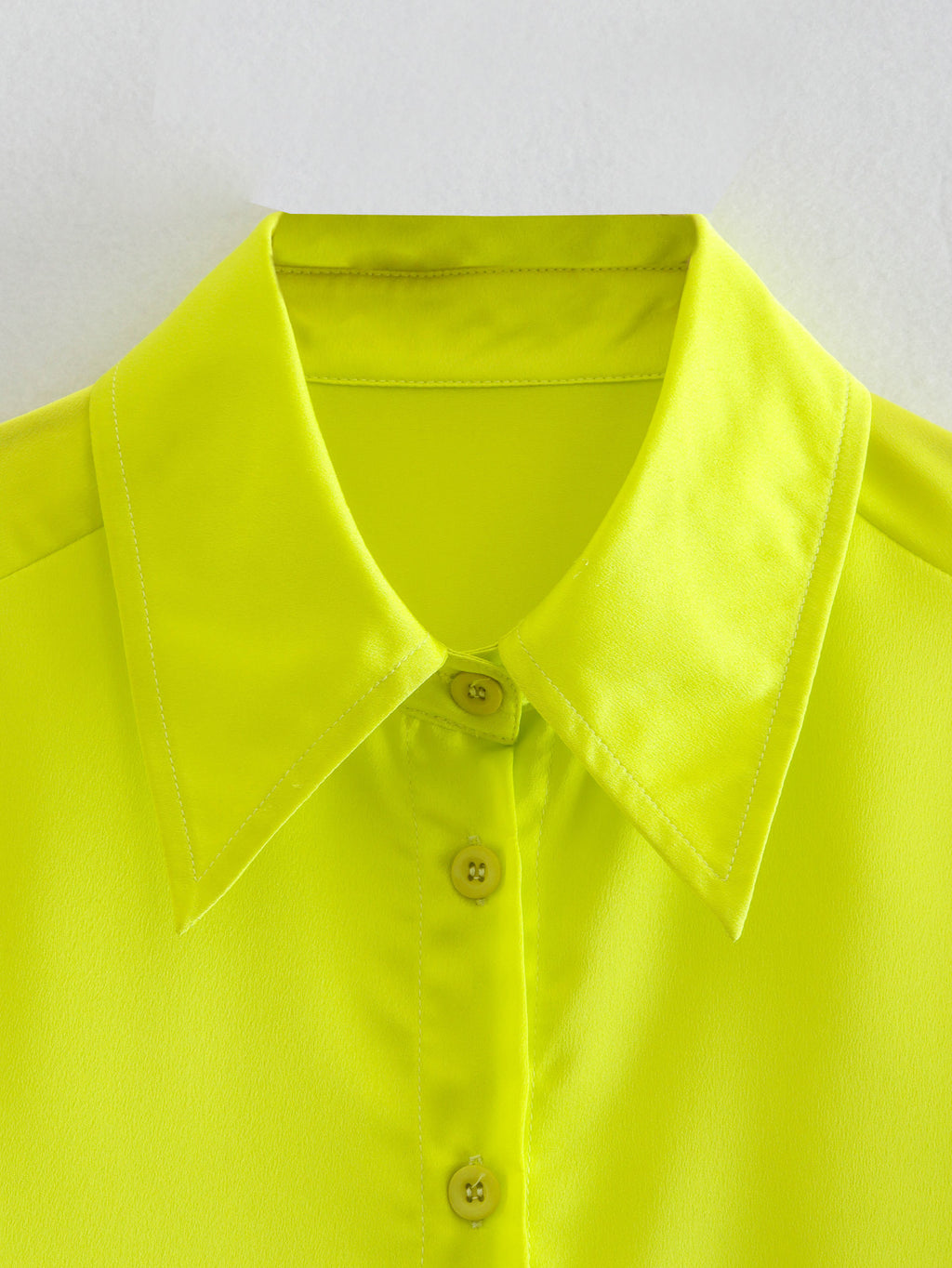 Women's Spring Women Bright Yellow Satin Texture Shirt Top