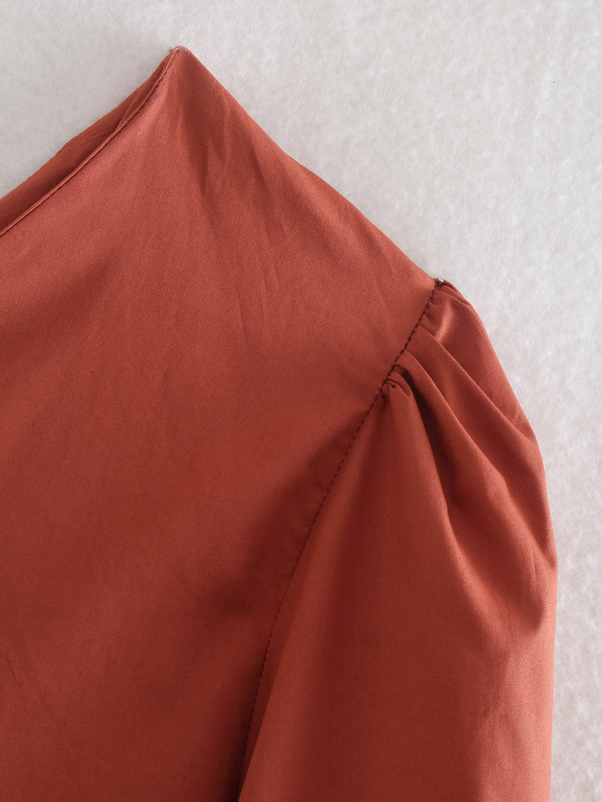 Women's Spring Summer Brick Red One-Shoulder Top Ruffled Tied Short Shirt