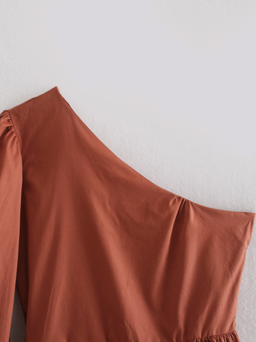 Women's Spring Summer Brick Red One-Shoulder Top Ruffled Tied Short Shirt