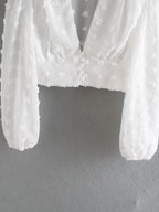 Women's Clothing Spring Loose Short Lantern Long Sleeve V-Neck Bare Cropped Sexy Top