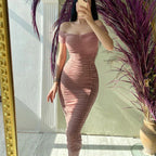 Solid Color Dress Elegant Summer Off-Shoulder Pleated