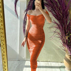 Solid Color Dress Elegant Summer Off-Shoulder Pleated
